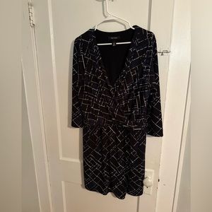 WhiteHouse/BlackMarket women’s size L blue, black, white, hints of beige dress
